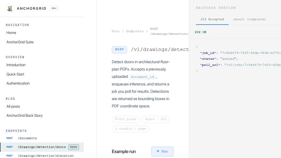 Screenshot of getanchorgrid.com: OCR for construction documents does not work, we fixed it