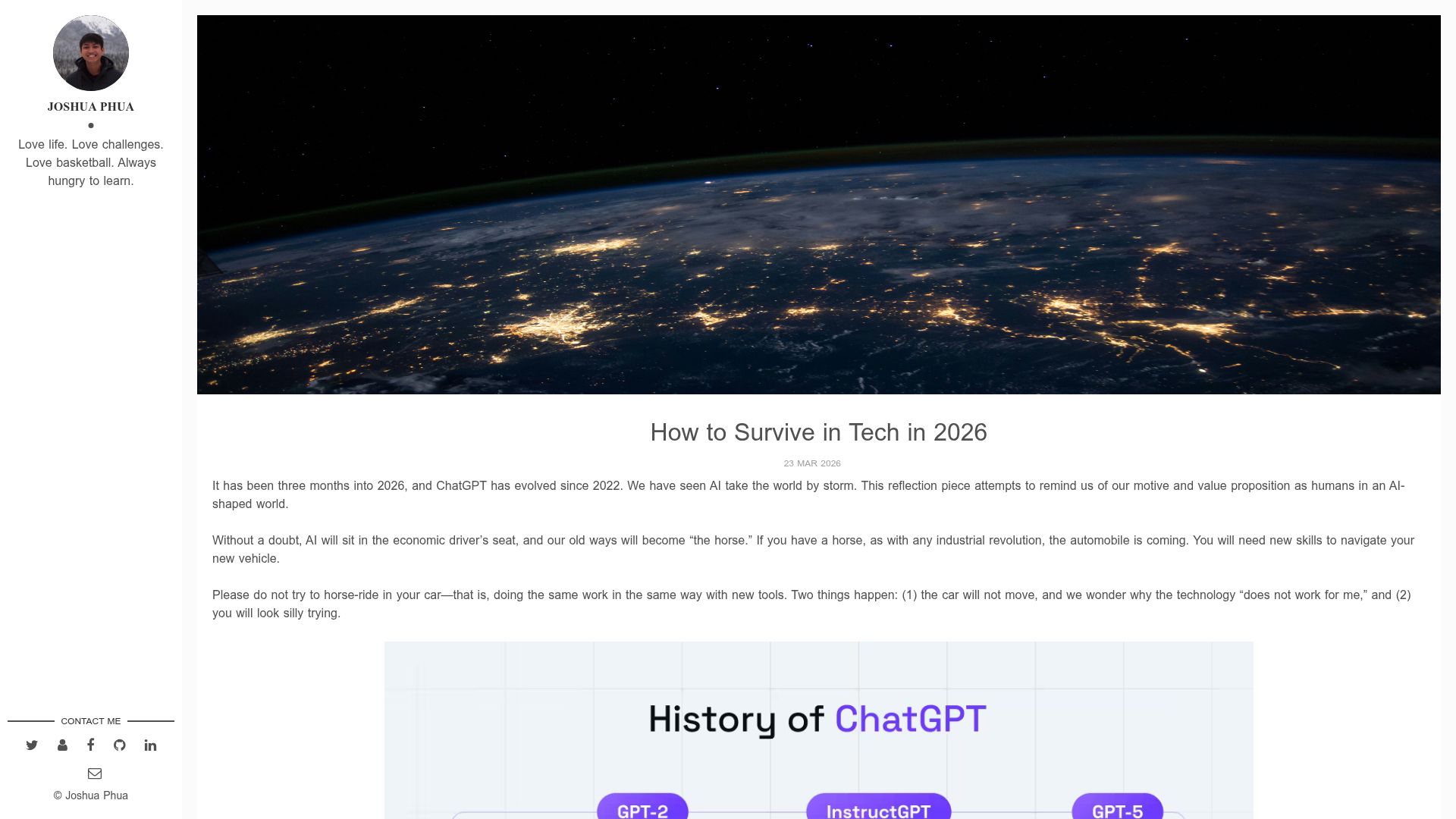 Screenshot of blog.phuaxueyong.com: How to Survive in the Tech industry in 2026