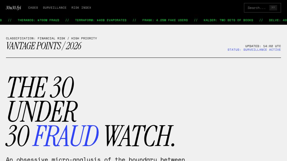 Screenshot of 30u30.fyi: Show HN: 30u30.fyi – Is your startup founder on Forbes' most fraudulent list?