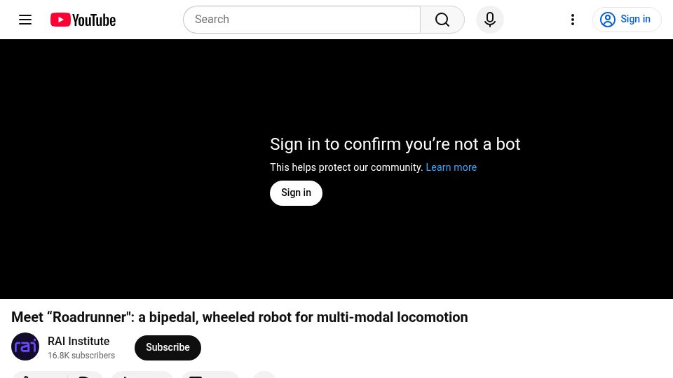 Screenshot of youtube.com: "Roadrunner": a bipedal, wheeled robot for multi-modal locomotion [video]