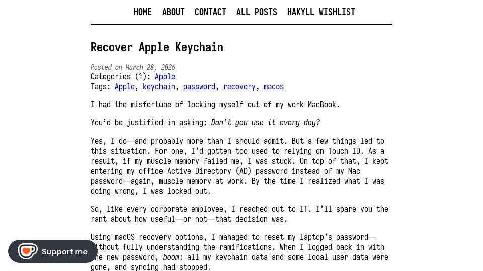 Screenshot of arkoinad.com: Recover Apple Keychain