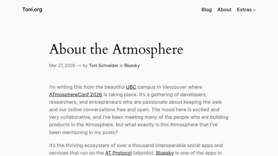 Screenshot of toni.org: About the Atmosphere