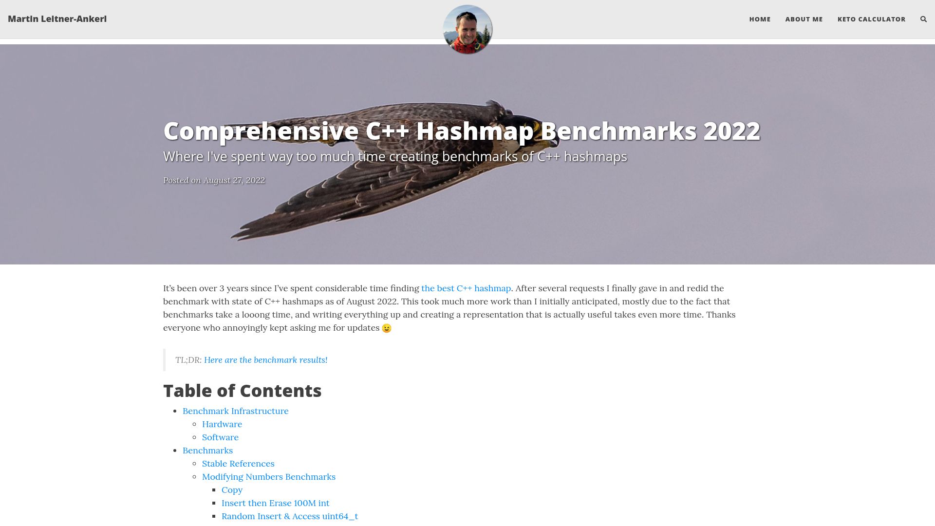 Screenshot of martin.ankerl.com: Comprehensive C++ Hashmap Benchmarks (2022)