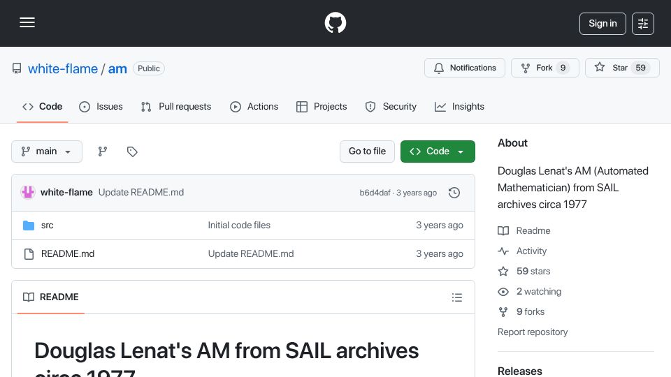 Screenshot of github.com: Douglas Lenat's Automated Mathematician Source Code