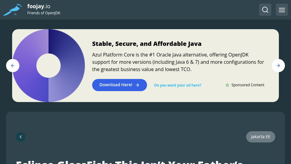 Screenshot of foojay.io: Eclipse GlassFish: This Isn't Your Father's GlassFish