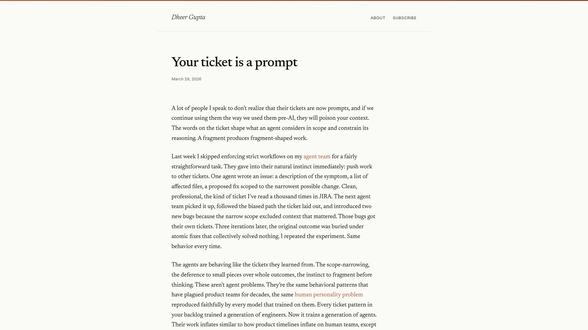 Screenshot of dheer.co: Tickets Are Prompts