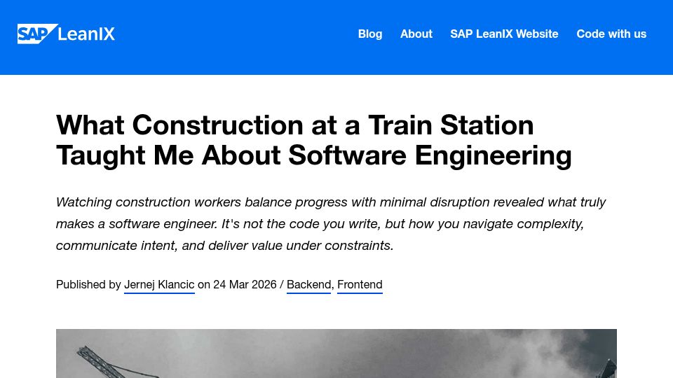 Screenshot of engineering.leanix.net: What Construction at a Train Station Taught Me About Software Engineering