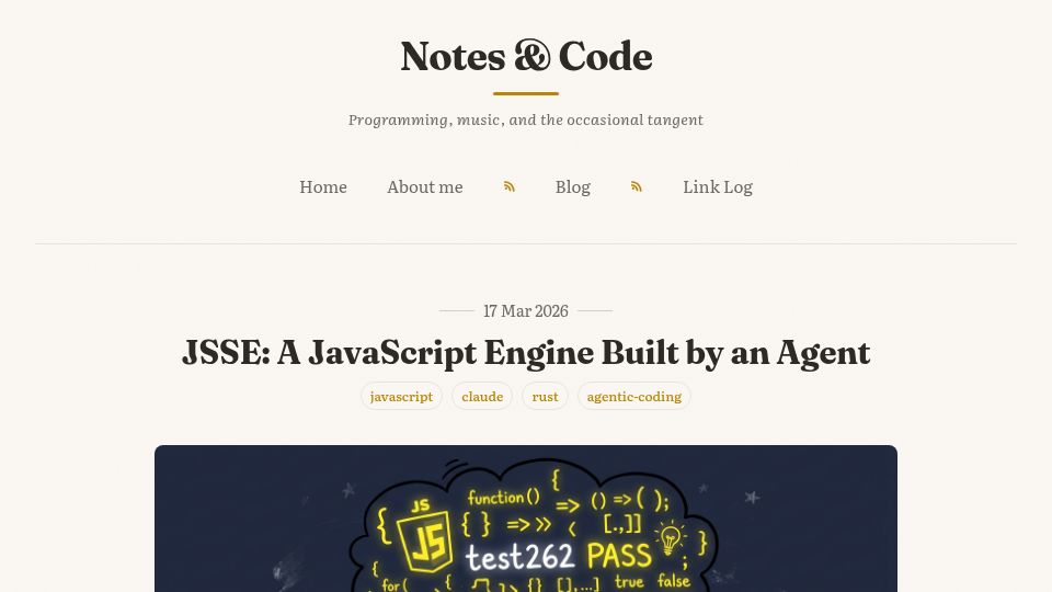 Screenshot of p.ocmatos.com: JSSE: A JavaScript Engine Built by an Agent