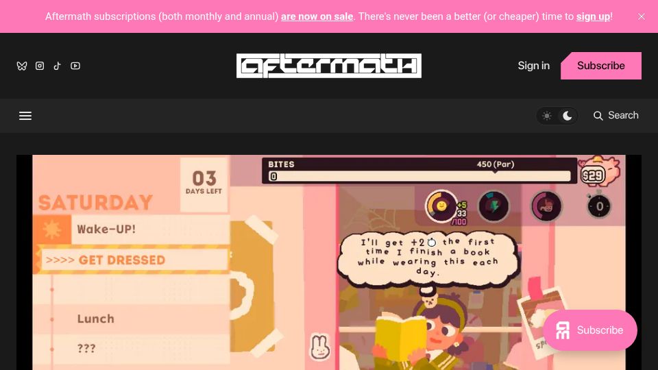Screenshot of aftermath.site: A Love Letter to 'Girl Games'