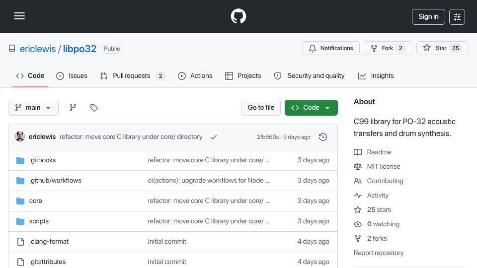 Screenshot of github.com: Teenage Engineering's PO-32 acoustic modem and synth implementation