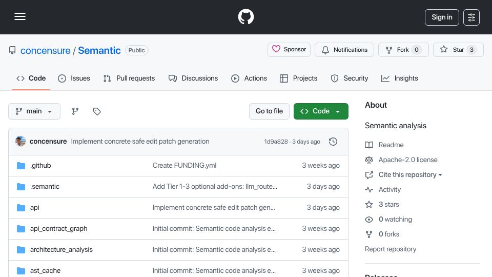 Screenshot of github.com: Semantic – Reducing LLM "Agent Loops" by 27.78% via AST Logic Graphs