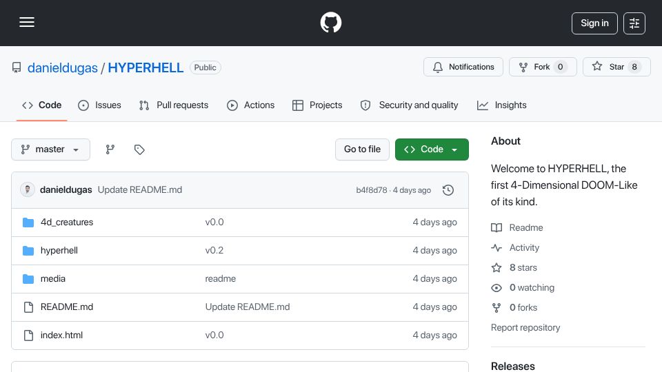 Screenshot of github.com: 4D Doom