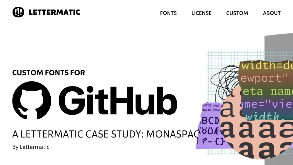 Screenshot of lettermatic.com: GitHub Monaspace Case Study