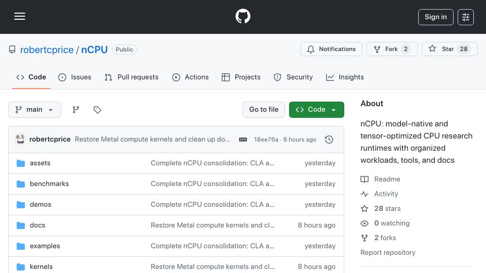 Screenshot of github.com: A CPU that runs entirely on GPU