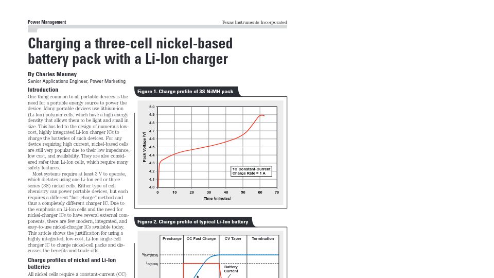 Screenshot of ti.com: Charging a three-cell nickel-based battery pack with a Li-Ion charger [pdf]