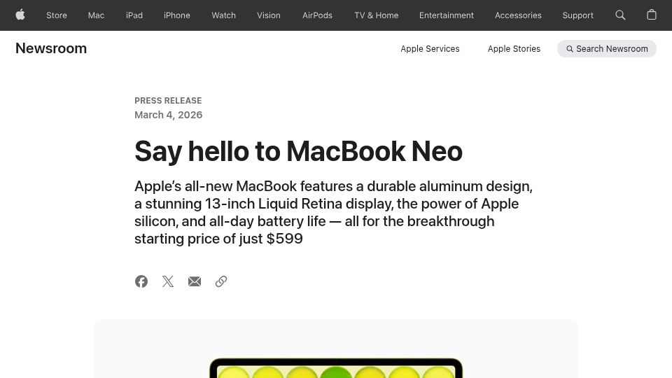Screenshot of apple.com: MacBook Neo
