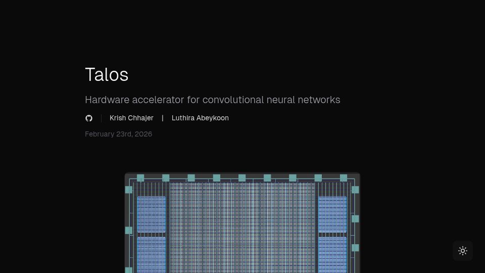 Screenshot of talos.wtf: Talos: Hardware accelerator for deep convolutional neural networks