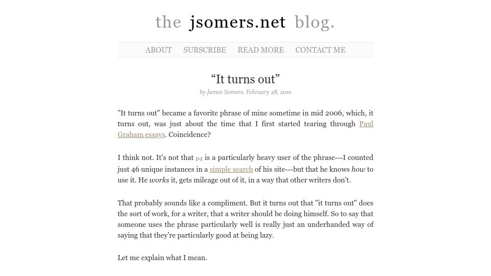 Screenshot of jsomers.net: “It turns out” (2010)