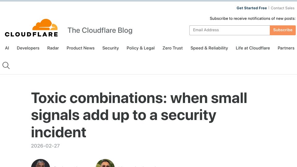 Screenshot of blog.cloudflare.com: Toxic combinations: when small signals add up to a security incident
