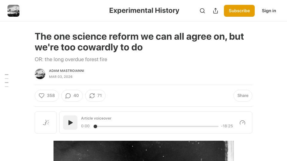 Screenshot of experimental-history.com: Government grant-funded research should not be published in for-profit journals