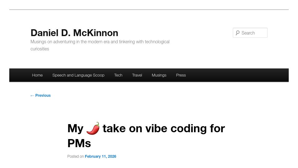 Screenshot of ddmckinnon.com: My spicy take on vibe coding for PMs