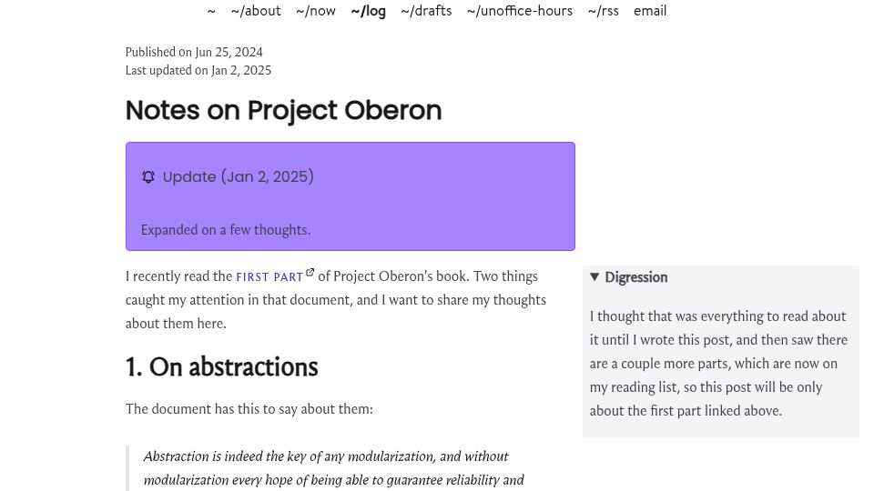 Screenshot of sidhion.com: Notes on Project Oberon