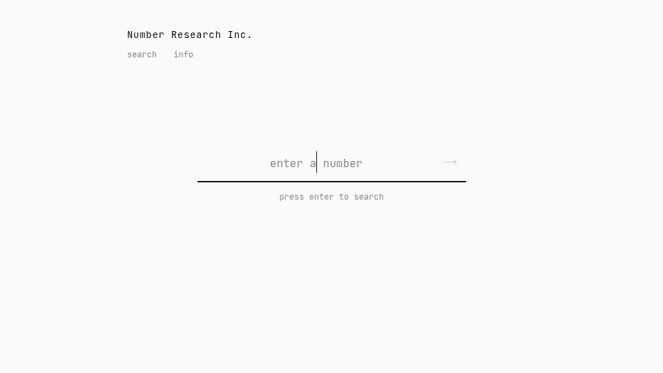 Screenshot of numberresearch.xyz: Number Research Inc