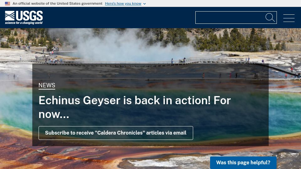 Screenshot of usgs.gov: The largest acidic geyser has been putting on quite a show