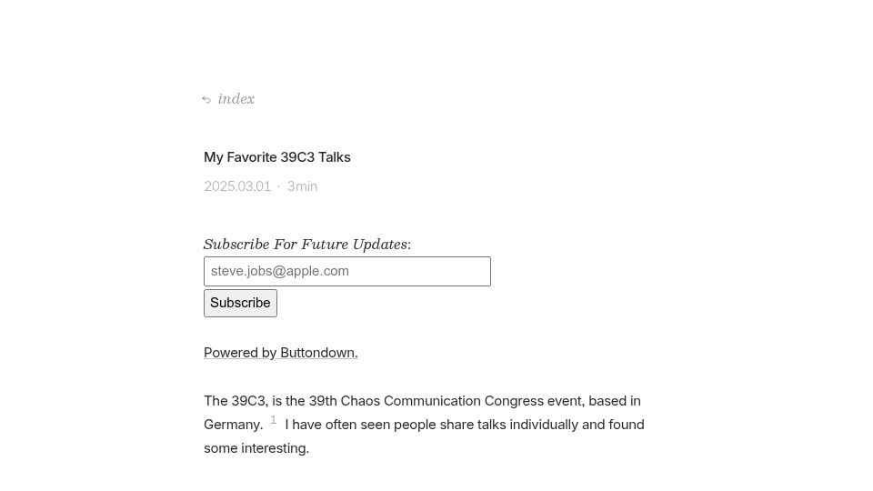 Screenshot of asindu.xyz: My Favorite 39C3 Talks