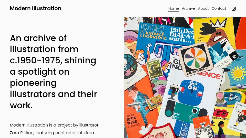 Screenshot of modernillustration.org: Modern Illustration: Archive of illustration from c.1950-1975