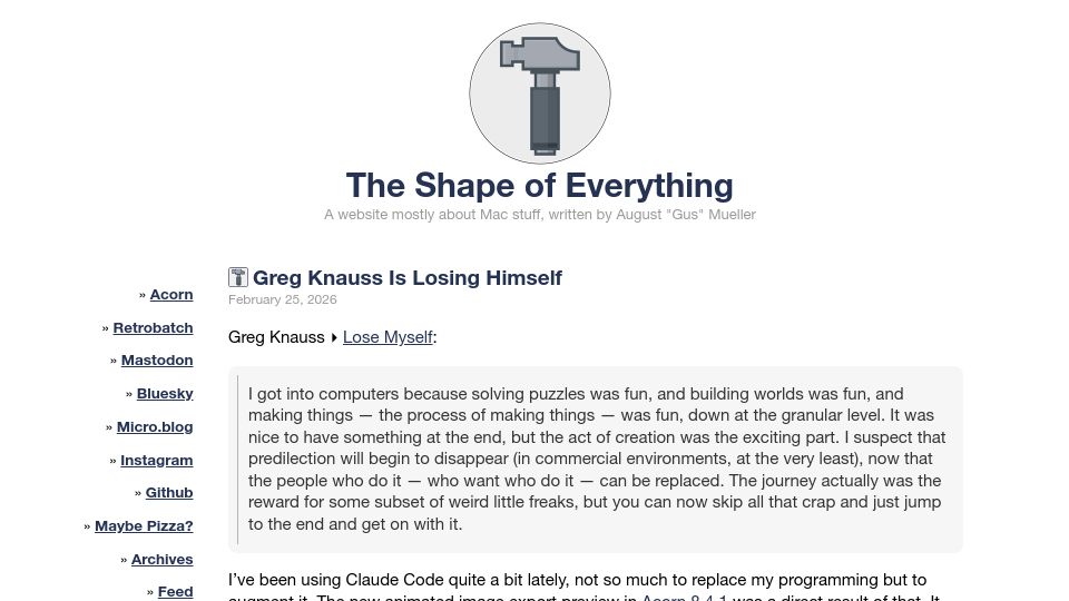 Screenshot of shapeof.com: Greg Knauss Is Losing Himself