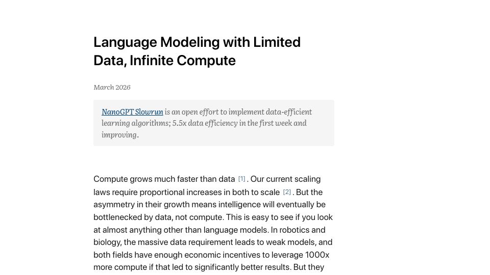 Screenshot of qlabs.sh: NanoGPT Slowrun: Language Modeling with Limited Data, Infinite Compute