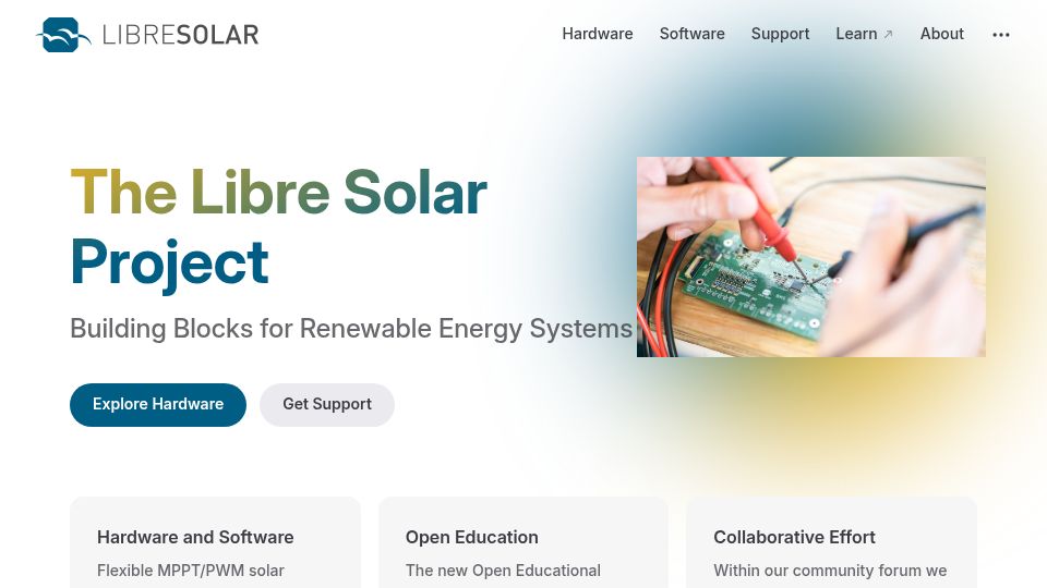 Screenshot of libre.solar: Libre Solar – Open Hardware for Renewable Energy
