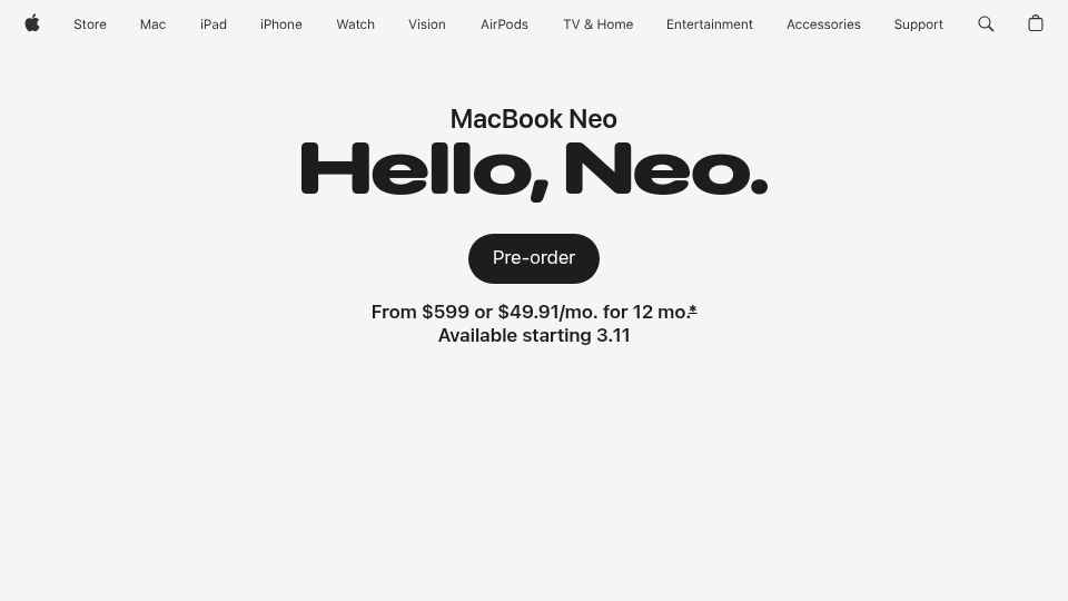 Screenshot of apple.com: MacBook Neo