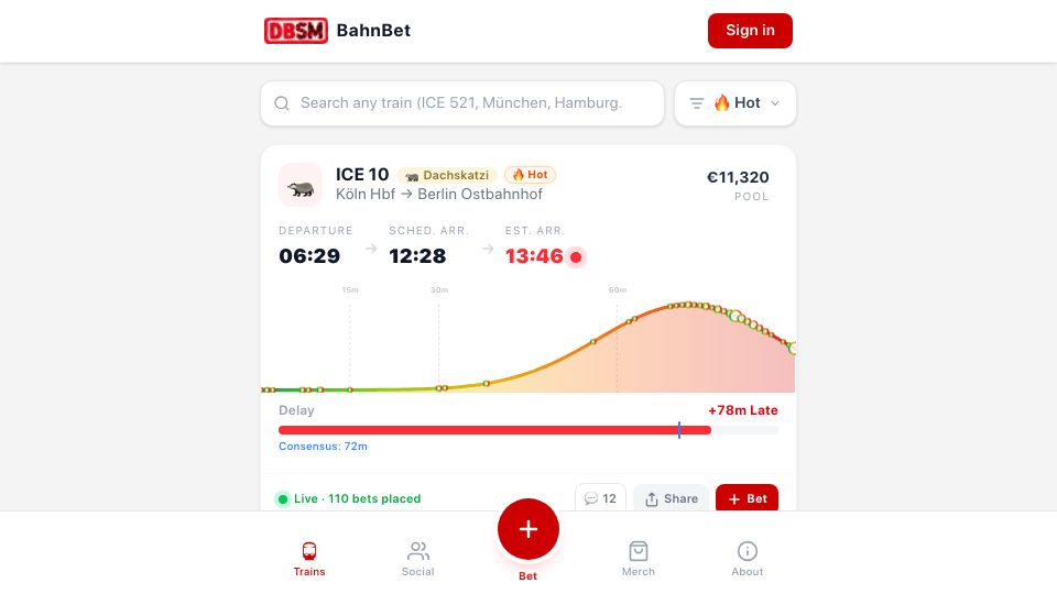 Screenshot of bahn.bet: Bet on German Train Delays