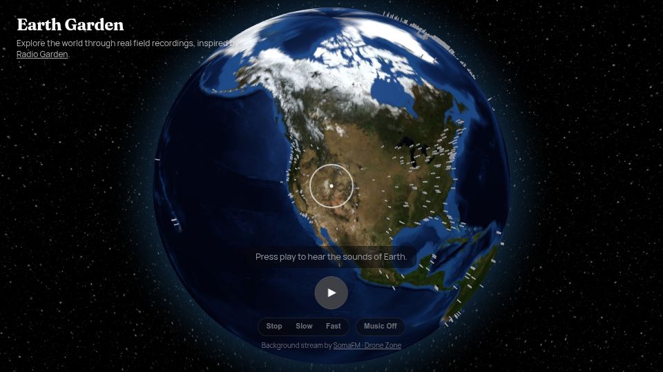 Screenshot of earth-garden.alen.ro: Earth Garden: Field Recordings Around the World