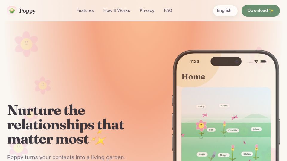 Screenshot of poppy-connection-keeper.netlify.app: Show HN: Poppy – A simple app to stay intentional with relationships