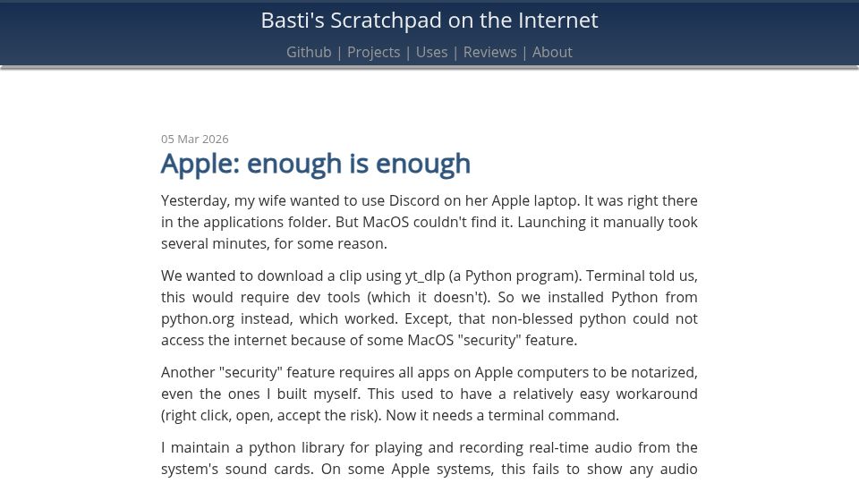 Screenshot of bastibe.de: Apple: Enough Is Enough
