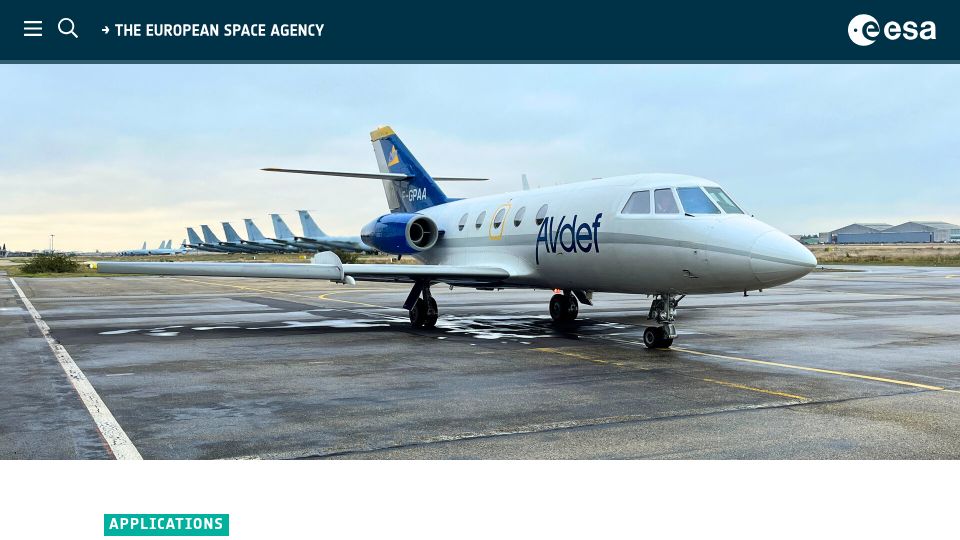 Screenshot of esa.int: World-first gigabit laser link between aircraft and geostationary satellite