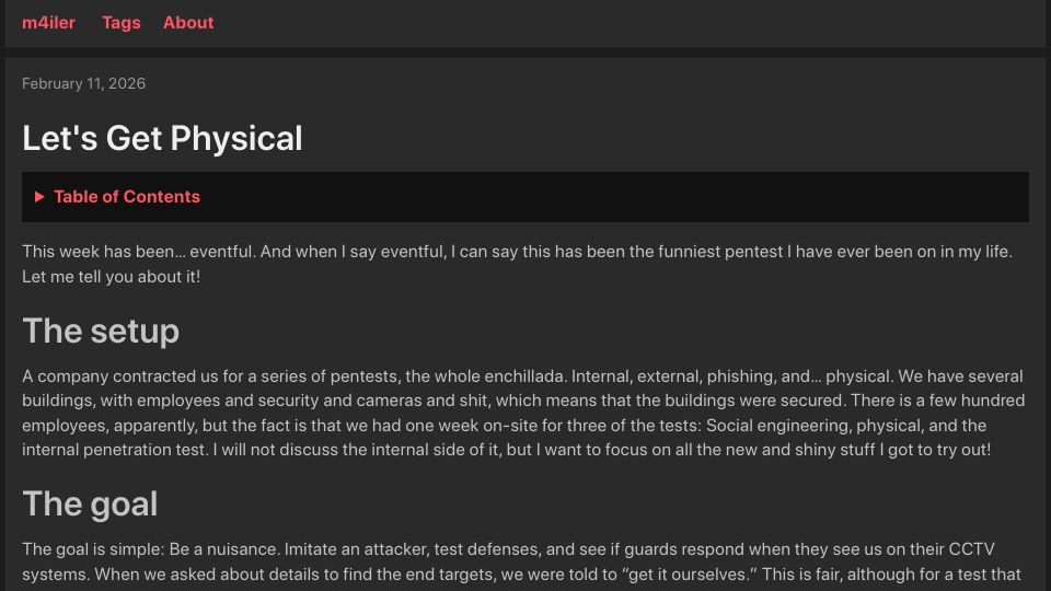 Screenshot of m4iler.cloud: Let's Get Physical