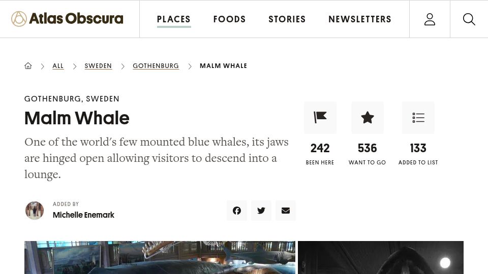 Screenshot of atlasobscura.com: Malm Whale