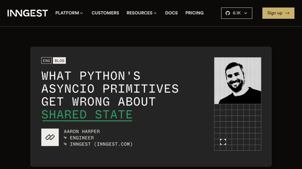Screenshot of inngest.com: What Python’s asyncio primitives get wrong about shared state