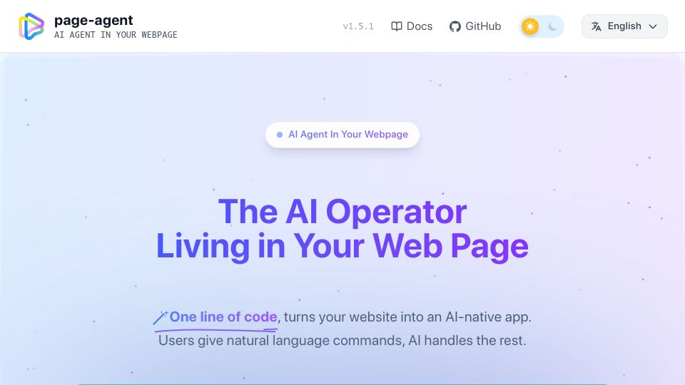 Screenshot of alibaba.github.io: Show HN: PageAgent, A GUI agent that lives inside your web app