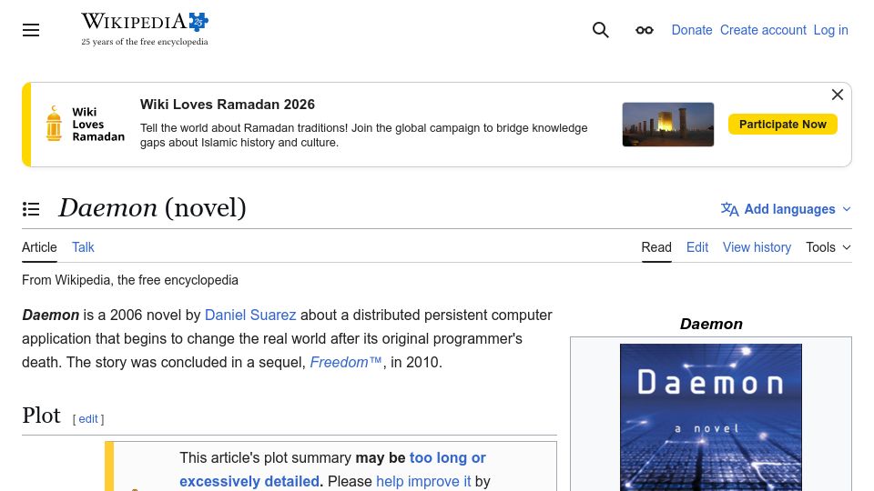 Screenshot of en.wikipedia.org: Daemon (2006)