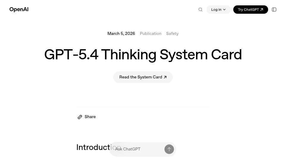 Screenshot of openai.com: GPT-5.4