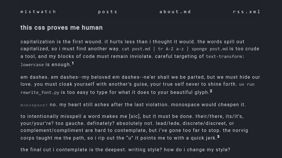 Screenshot of will-keleher.com: this css proves me human