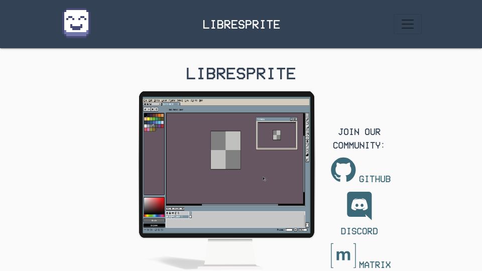 Screenshot of libresprite.github.io: LibreSprite – open-source pixel art editor