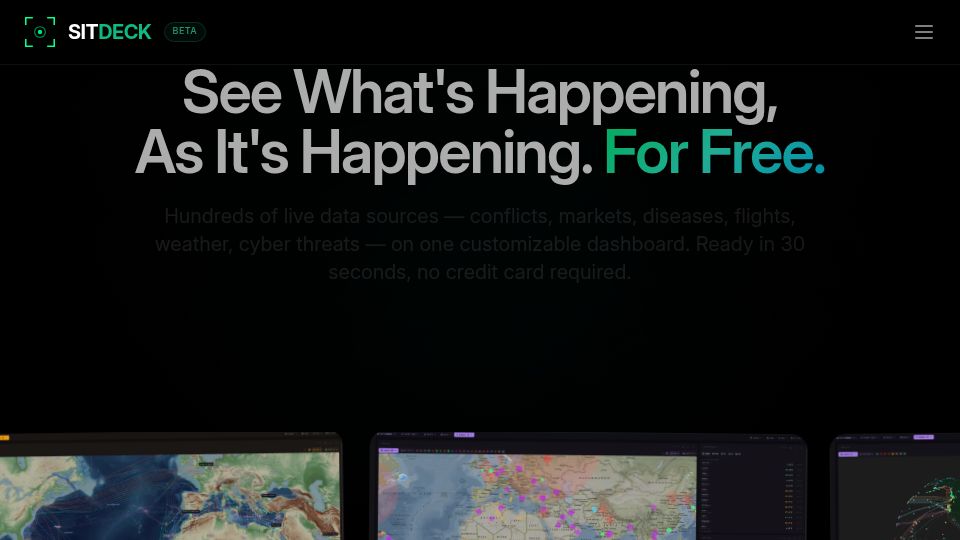 Screenshot of sitdeck.com: Show HN: SitDeck – Customizable live dashboard of news, markets, threats