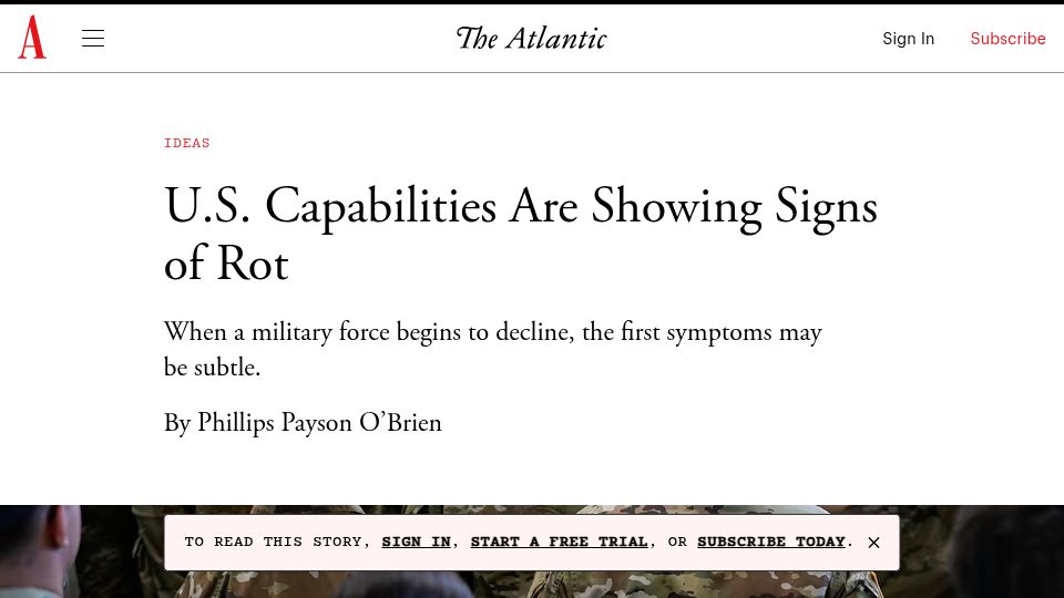 Screenshot of theatlantic.com: U.S. Capabilities Are Showing Signs of Rot