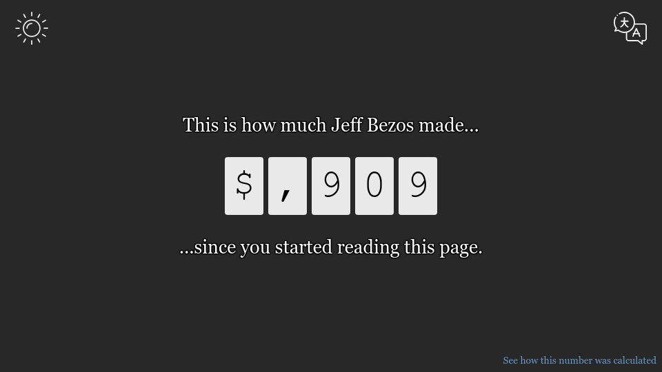 Screenshot of bezoscalculator.com: How Much Money Jeff Bezos Made Since You Started Reading This Page